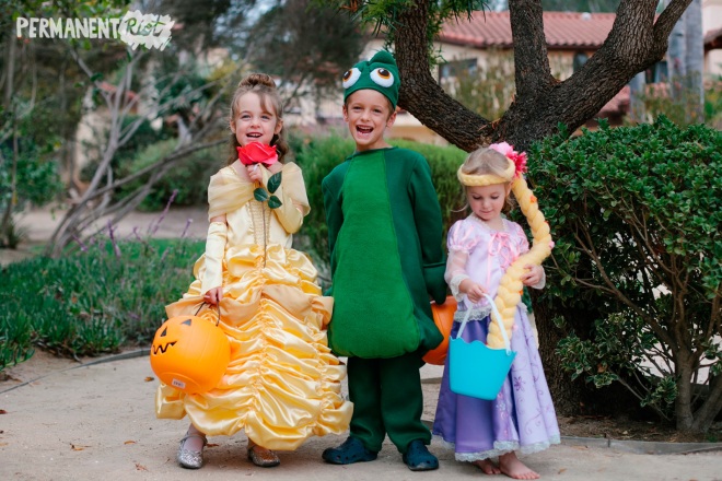 Rapunzel Belle and Pascal halloween costumes